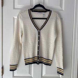 Lizgolf by Liz Claiborne - Ivory Knit V-Neckline Button Down Sweater/Cardigan